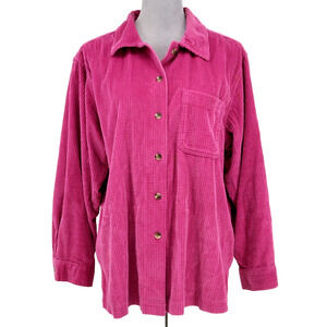 LL Bean Top Petites LP PL Pink Corduroy Shirt Button Up Blouse Pocket Gorpcore